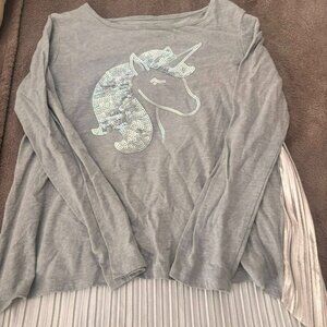 Little Girls Grey Unicorn Top